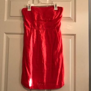 Orange/coral strapless mini dress without belt